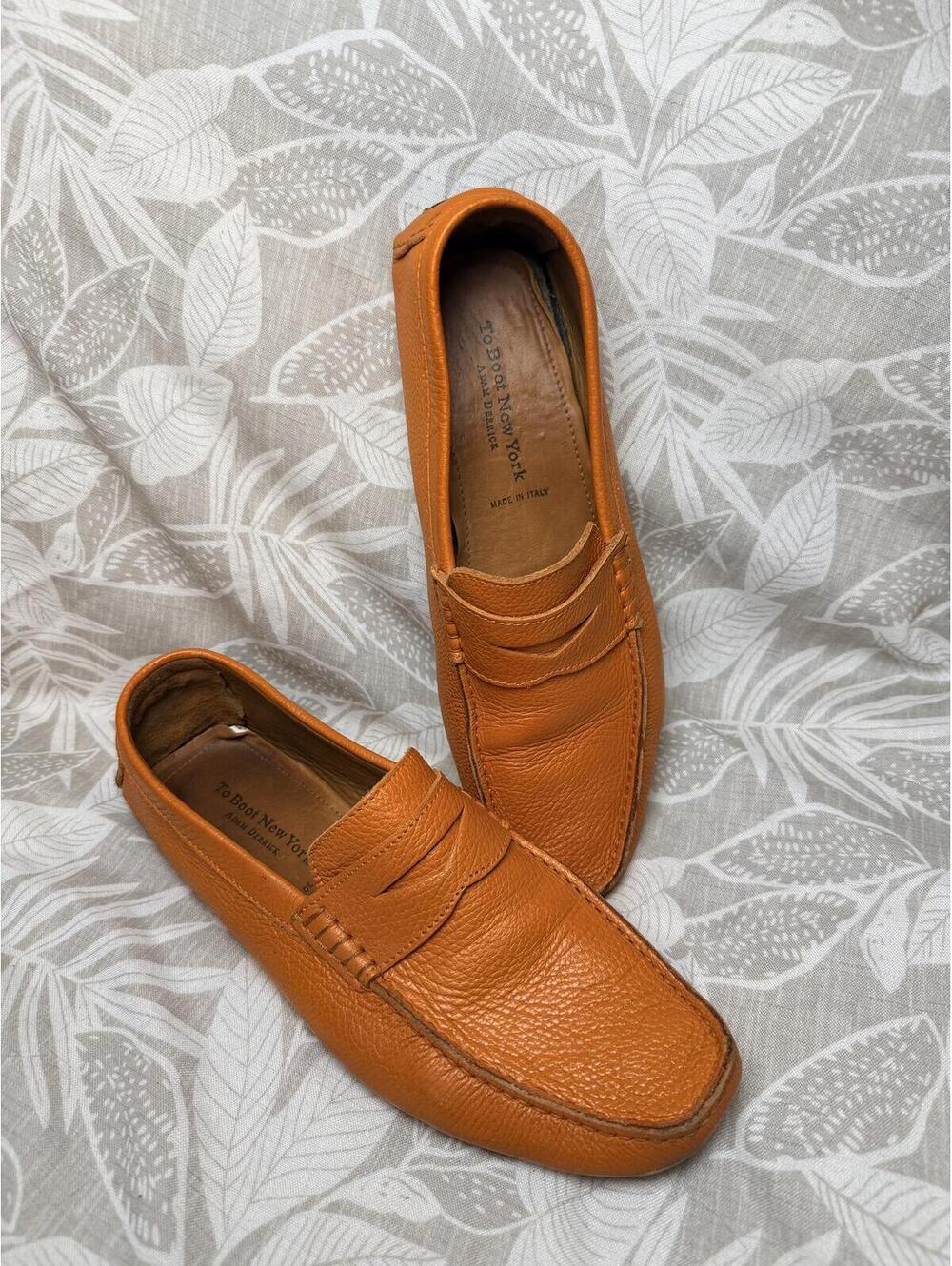 To Boot New York Orange Pebbled Leather Driving Loafers